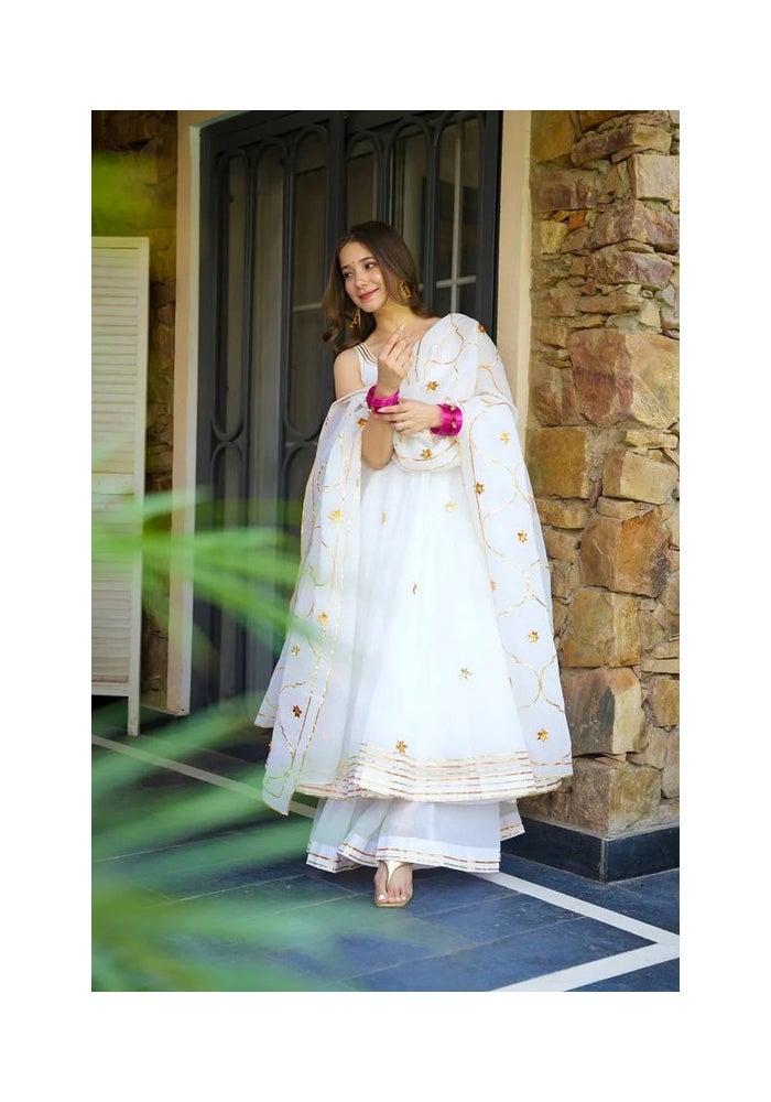 Malishka Export White Faux Georgette Anarkali Salwar Suit for Women - Image 3